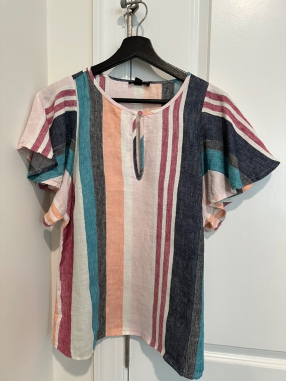 J. CREW NWT Multicolor Striped Summer Linen Top, Short-Sleeve, Flutter Sleeve, 8
